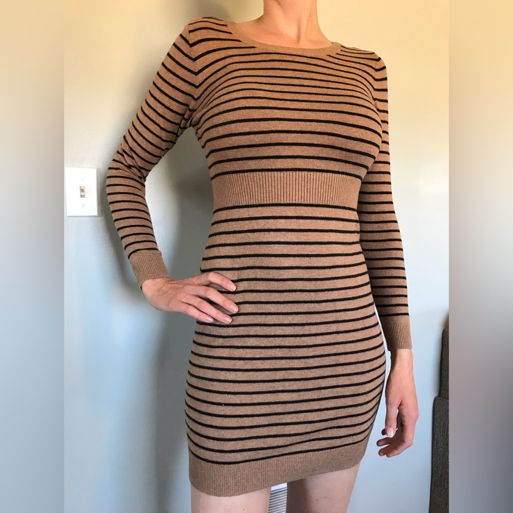 Old Navy Tan and Black Striped Sweater Dress